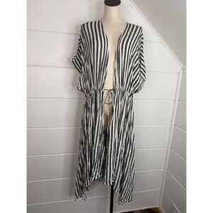 Torrid 3x 4x Cinch Waist Kimono Striped Black White Duster Swim Cover Up